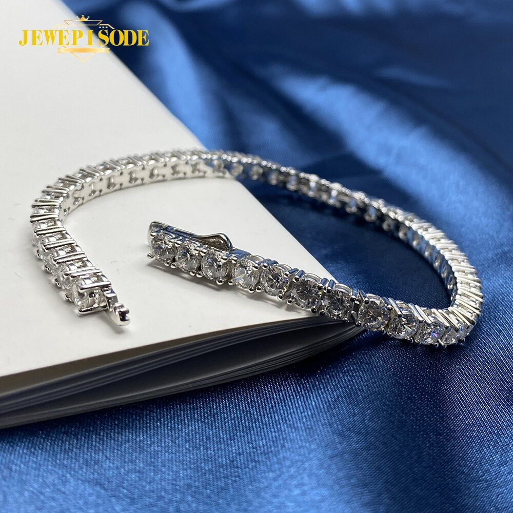 "Sparkling 925 Sterling Silver Tennis Bracelet with Lab Diamond Simulated Moissanite - Perfect Gift for Birthdays and Parties!"