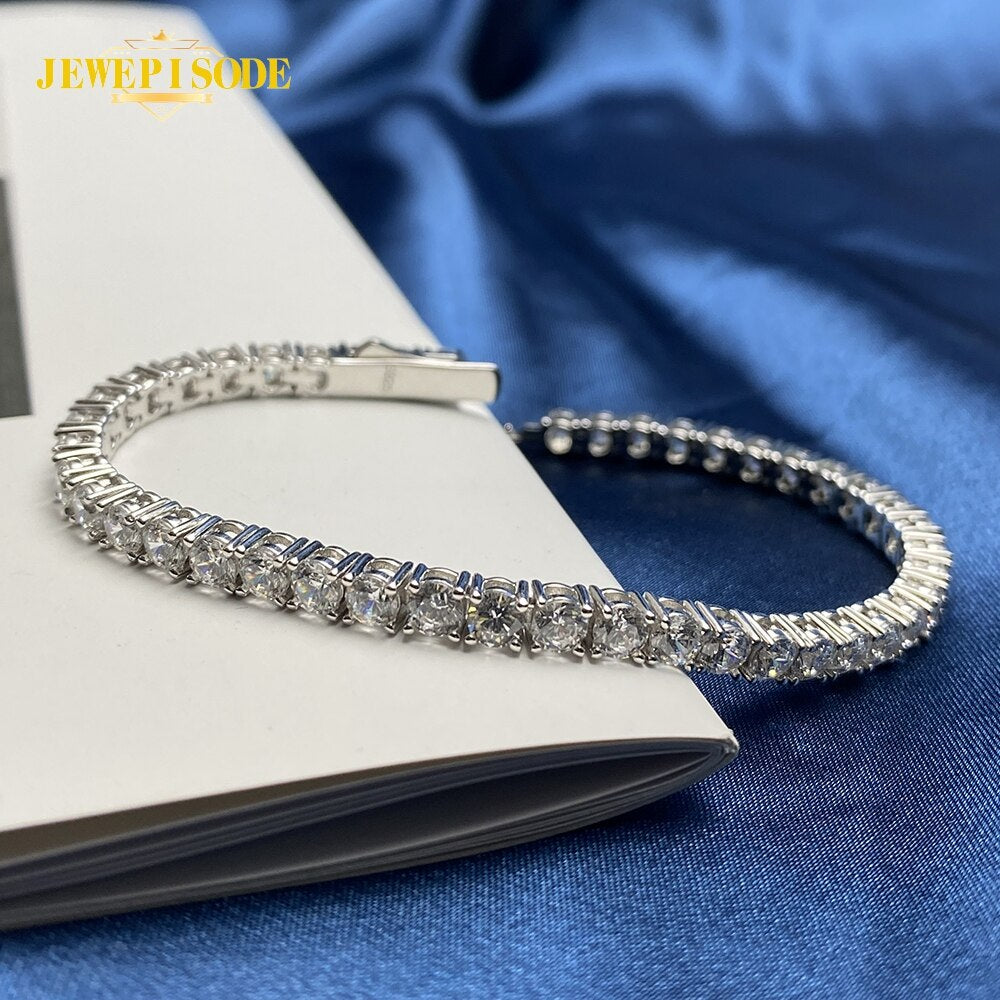 "Sparkling 925 Sterling Silver Tennis Bracelet with Lab Diamond Simulated Moissanite - Perfect Gift for Birthdays and Parties!"