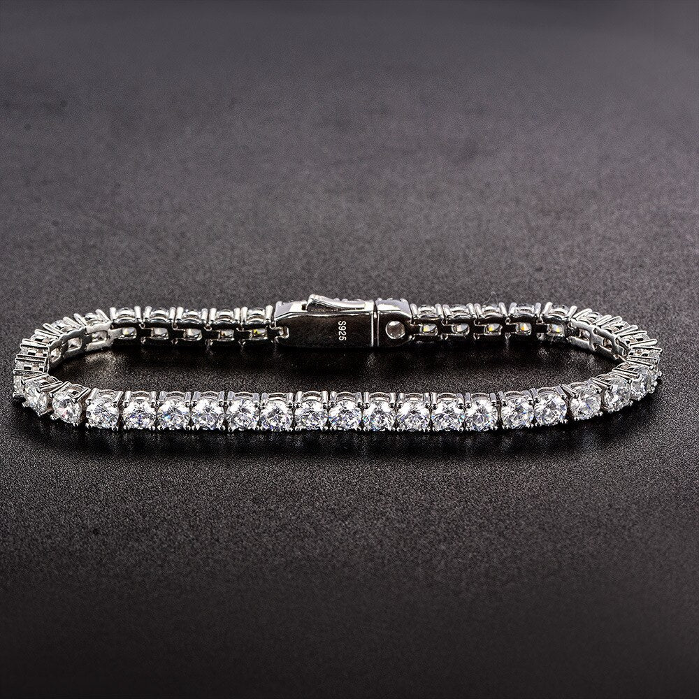 "Sparkling 925 Sterling Silver Tennis Bracelet with Lab Diamond Simulated Moissanite - Perfect Gift for Birthdays and Parties!"