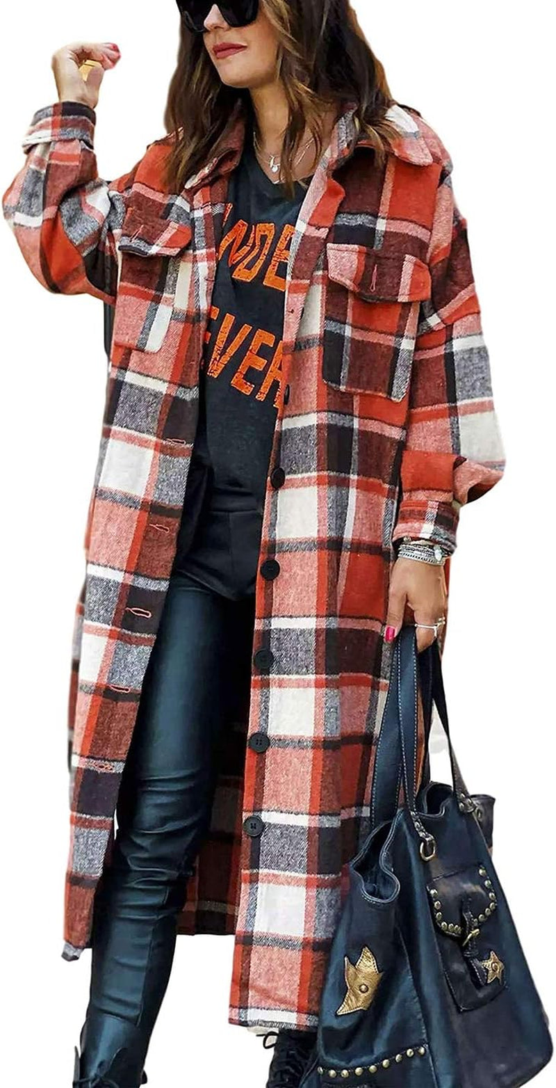 "Cozy Chic: Women's Plaid Lounge Shirt Jacket - Button Up, Lapel Collar, Long Sleeve"