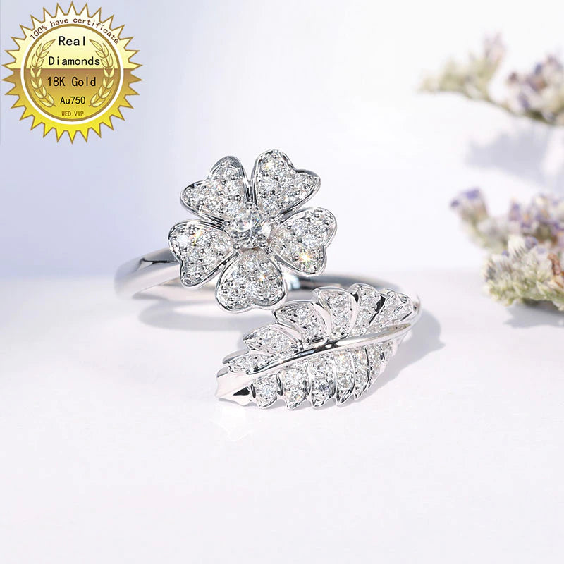 "Exquisite 18K White Gold Diamond Ring - Perfect for Engagement and Wedding - Genuine Natural Diamonds with Certificate of Authenticity - Stunning Jewelry Piece!"