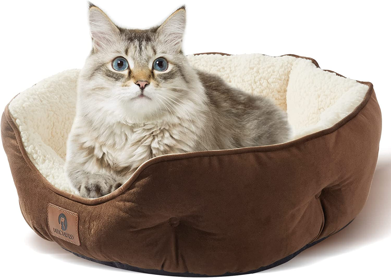 Small Dog Bed for Small Dogs, Cat Beds for Indoor Cats, Pet Bed for Puppy and Kitty, Extra Soft & Machine Washable with Anti-Slip & Water-Resistant Oxford Bottom, Brown, 20 Inches